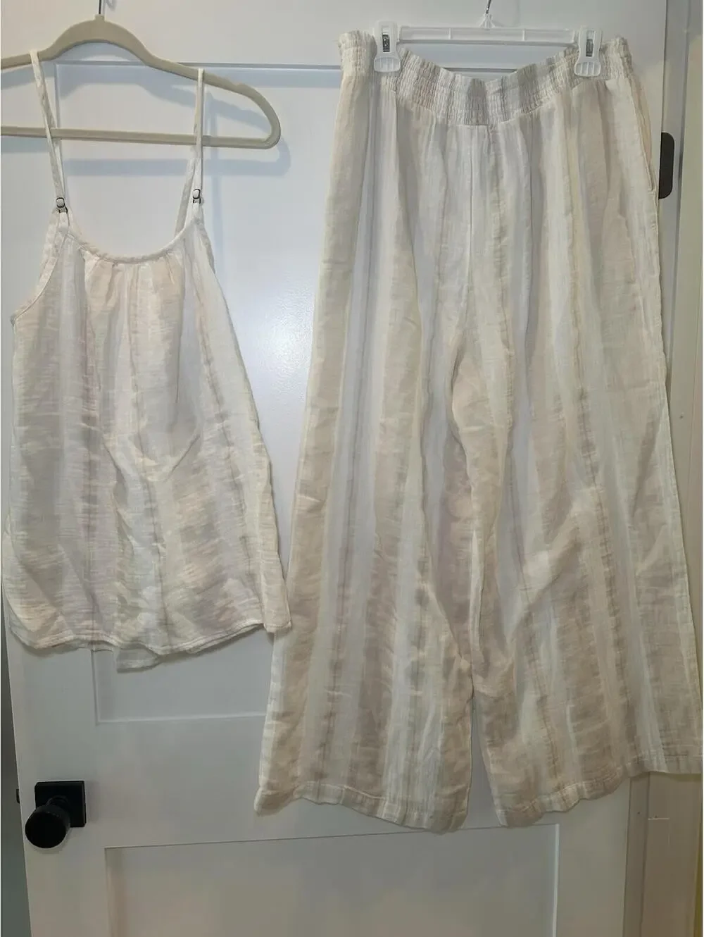 Japna Sleepwear Women's Lounge Set Size Large Beige & White Stripes - Picture 2 of 5